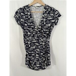 Boden Surplice Faux Wrap Stretch Jersey Top Charcoal Gray Geometric Women 4‎